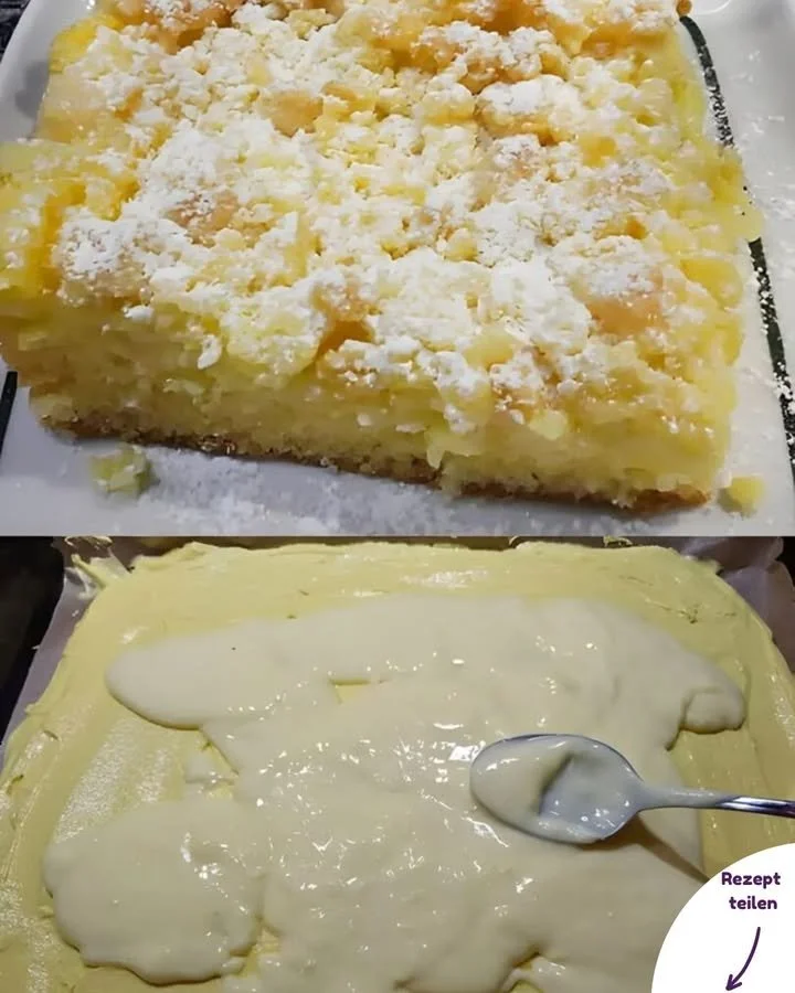 Streuselkuchen mit Vanillepudding, ein leckerer Kuchen mit knusprigen Streuseln