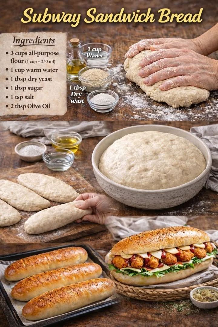 Frisches Subway Sandwich Brot mit verschiedenen Toppings und Zutaten.