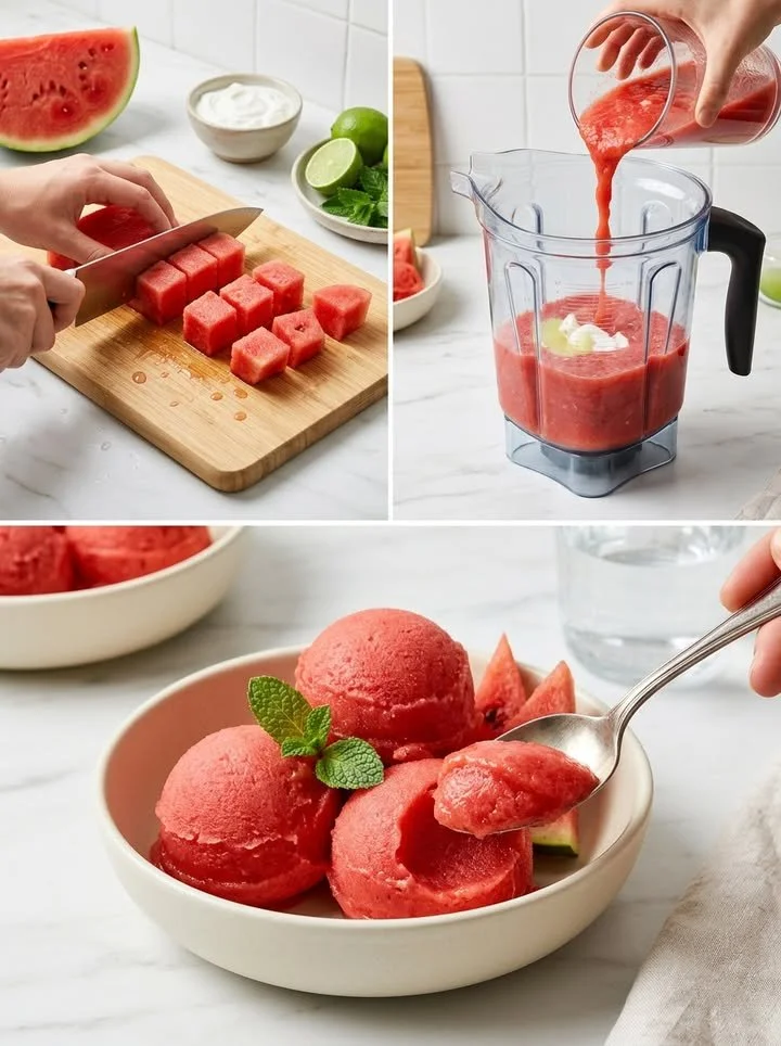 Schüssel mit cremigem Wassermelonen-Eis für erfrischenden Sommergenuss