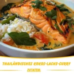 Thailändisches Kokos-Lachs-Curry mit frischen Zutaten und aromatischen Gewürzen.