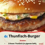 Thunfisch-Burger auf einem Grill mit frischem Gemüse