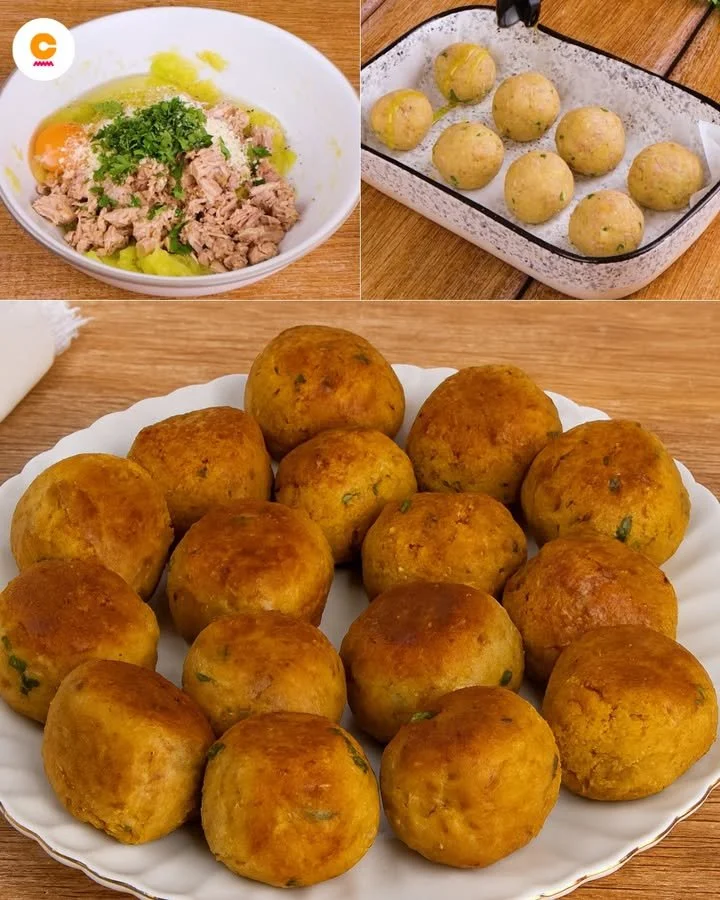 Thunfisch-Zucchini-Bällchen auf einem Teller serviert