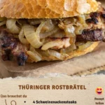 Thüringer Rostbrätel auf dem Grill, frisch zubereitet mit Kräutern und Gewürzen.