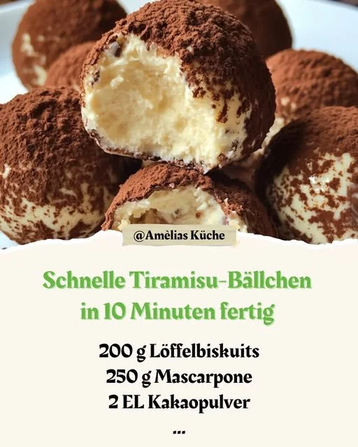 Leckere Tiramisu Kugeln auf einem weißen Teller angereicht