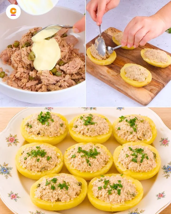 Tonnata-Kartoffeln mit Tunfischsauce auf einem Teller