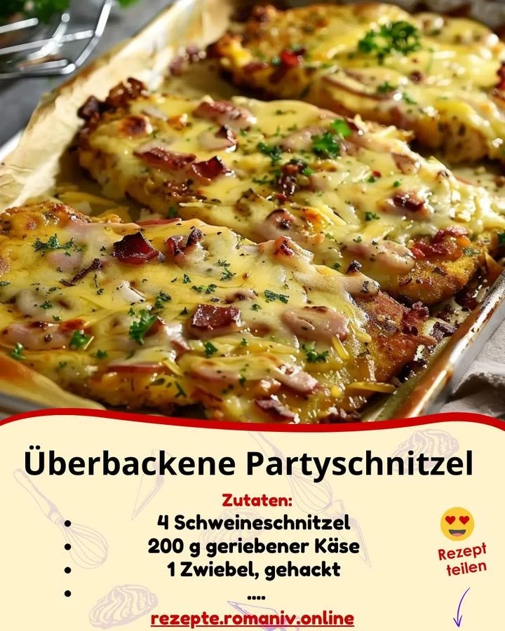 Überbackene Partyschnitzel frisch aus dem Ofen, perfekt für Feste