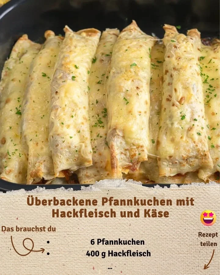 Überbackene Pfannkuchen mit Hackfleisch und Käse aus dem Ofen