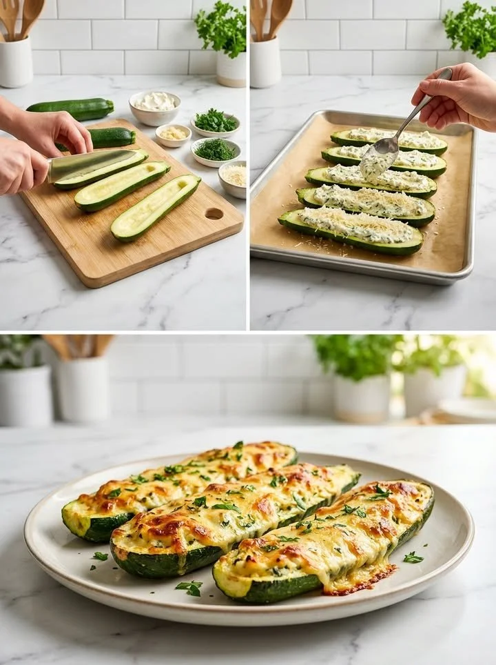 Überbackene Zucchini mit Frischkäse aus dem Ofen
