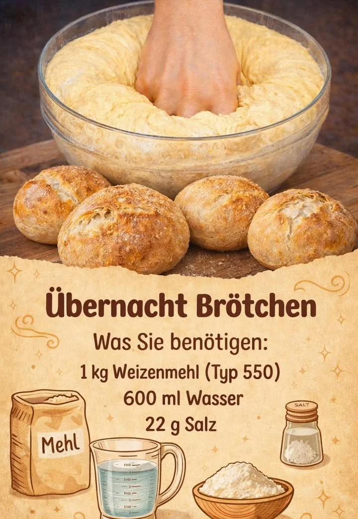 Übernacht-Brötchen frisch aus dem Ofen, perfekt für ein Frühstück.