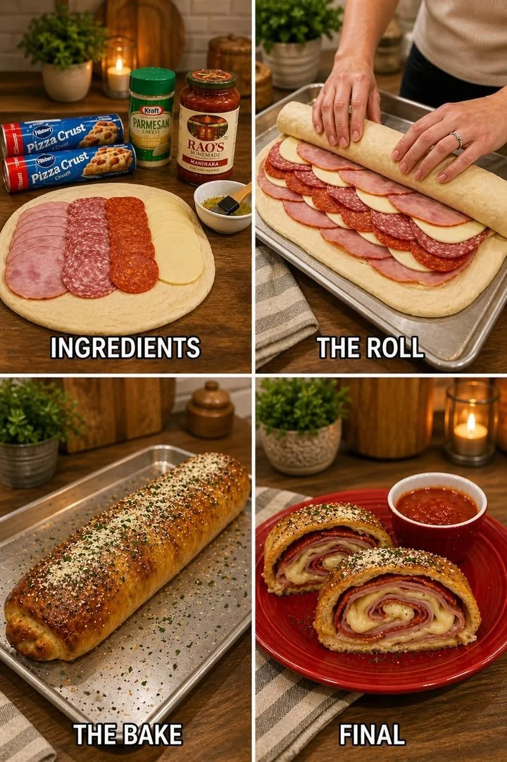 Ein köstlicher italienischer Stromboli mit frisch gebackenem Teig und herzhaftem Innenleben