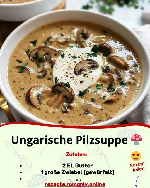 Ungarische Pilzsuppe mit frischen Pilzen und Gewürzen