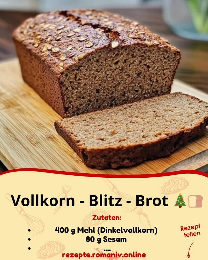 Schnelles Vollkorn Brot frisch gebacken auf einem Holzbrett