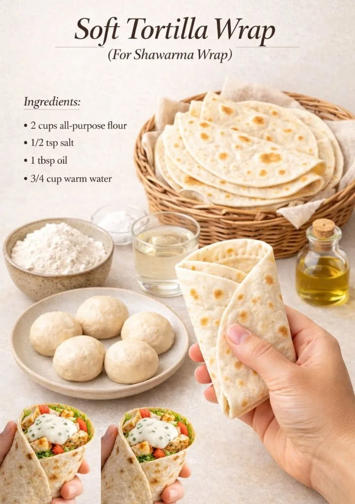 Weiche Tortilla Wraps für Shawarma Wraps zubereitet.