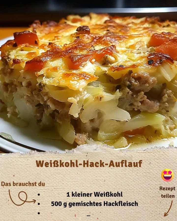 Herzhafter Weißkohl-Hack-Auflauf aus frischem Weißkohl und würzigem Hackfleisch
