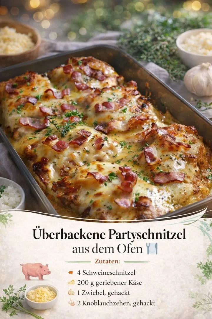 Zartes Käsegericht aus dem Ofen mit geschmolzenem Käse und frischen Zutaten