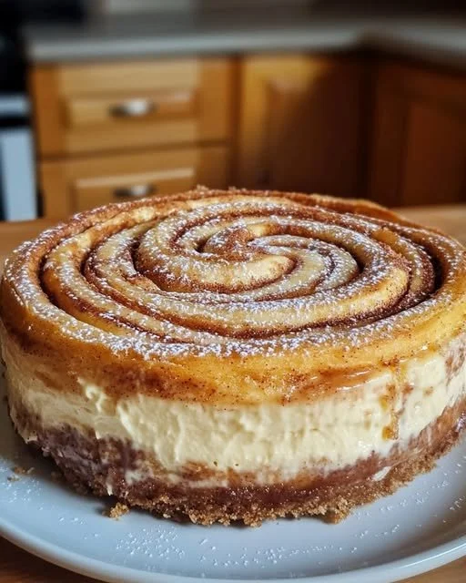 Zimtschnecken Käsekuchen mit Zimt und cremigem Käsefüllung auf einem Teller