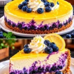Zitronen Käsekuchen mit Heidelbeeren ganz ohne backen, frisch und lecker.