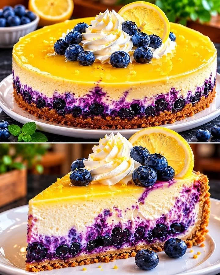 Zitronen Käsekuchen mit Heidelbeeren ganz ohne backen, frisch und lecker.