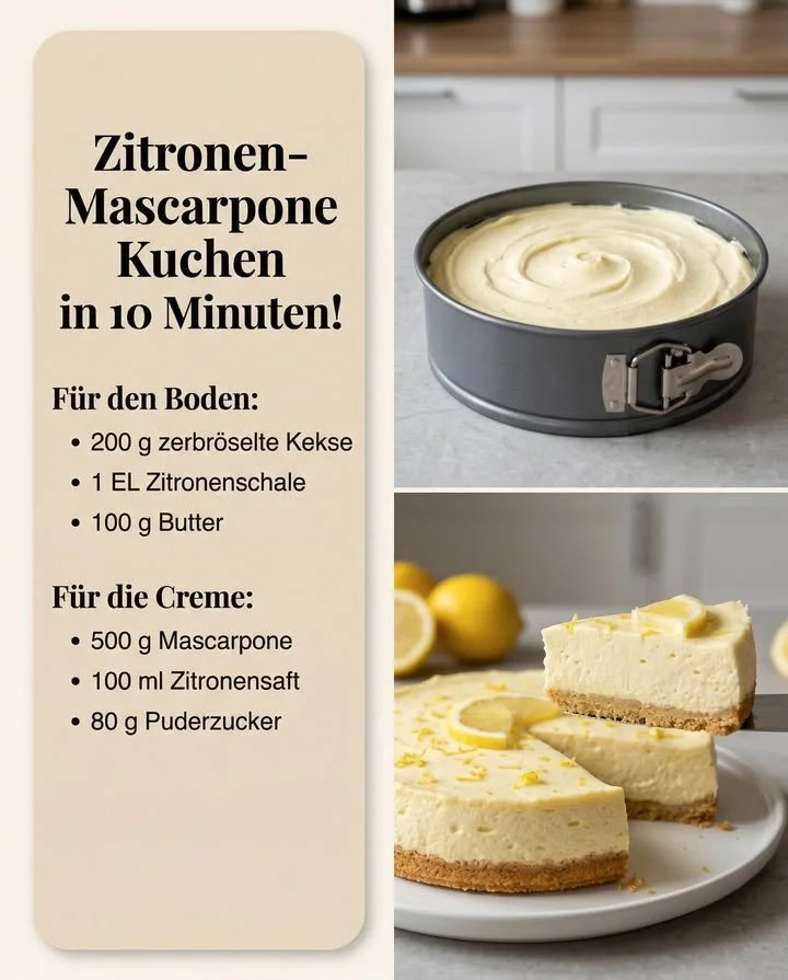 Zitronen-Mascarpone-Kuchen auf einem eleganten Teller, dekoriert mit Zitronenscheiben.