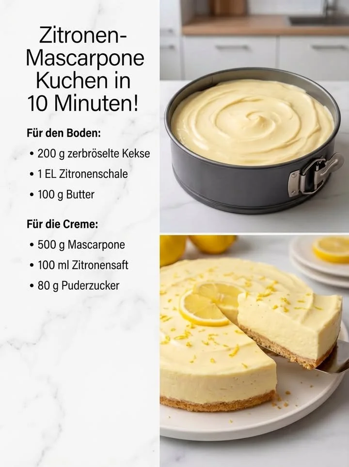 Schneller Zitronen-Mascarpone Kuchen in 10 Minuten auf einem Teller