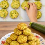 Leckere Zucchini-Bällchen auf einem Teller serviert.