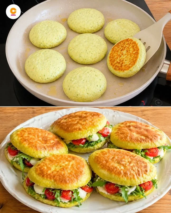 Frisch gebackene Zucchini-Brötchen auf einem Holzbrett