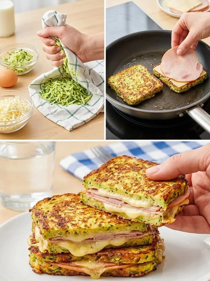 Zucchini-Cheese-Toast mit geschmolzenem Käse und frischen Zucchini