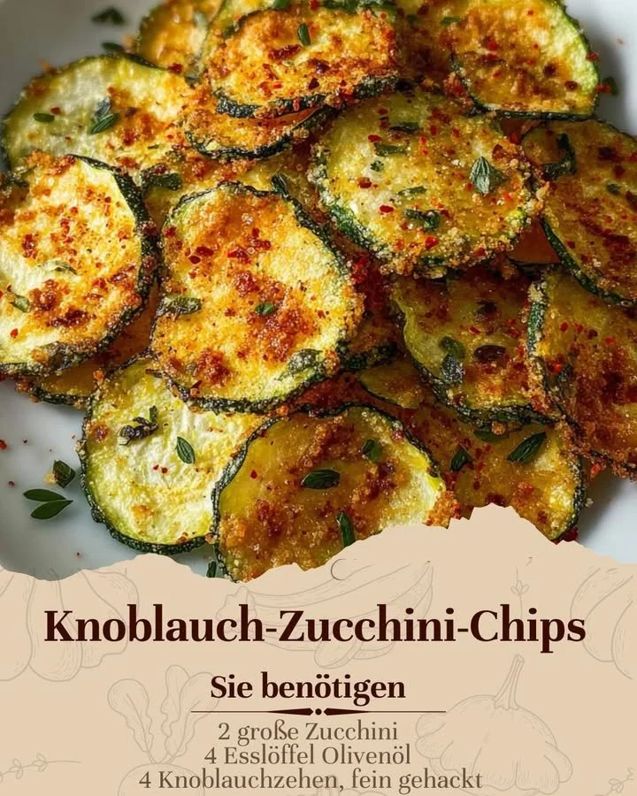 Hausgemachte Zucchini-Chips auf einem Teller, knusprig und gesund.