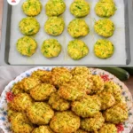 Zucchini Frittelle auf einem Teller serviert, goldbraun und knusprig