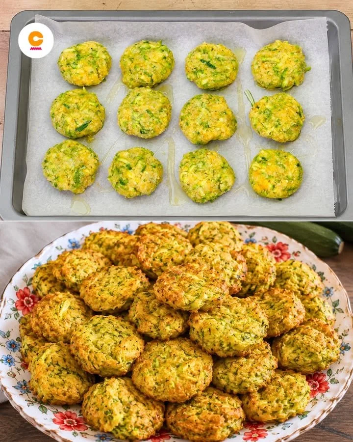 Zucchini Frittelle auf einem Teller serviert, goldbraun und knusprig