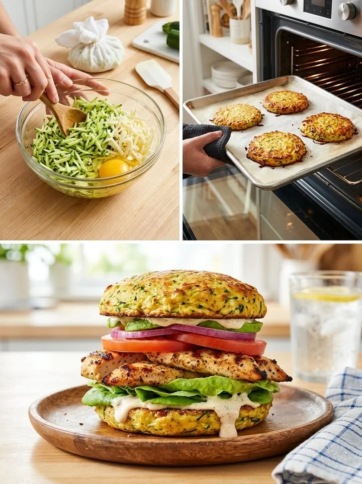 Zucchini-Käse-Burger auf einem Teller mit frischem Gemüse
