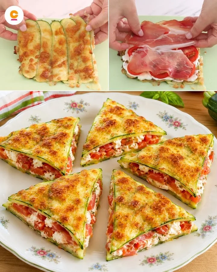 Zucchini-Paninis ohne Brot auf einem Teller, frisch und appetitlich angerichtet.