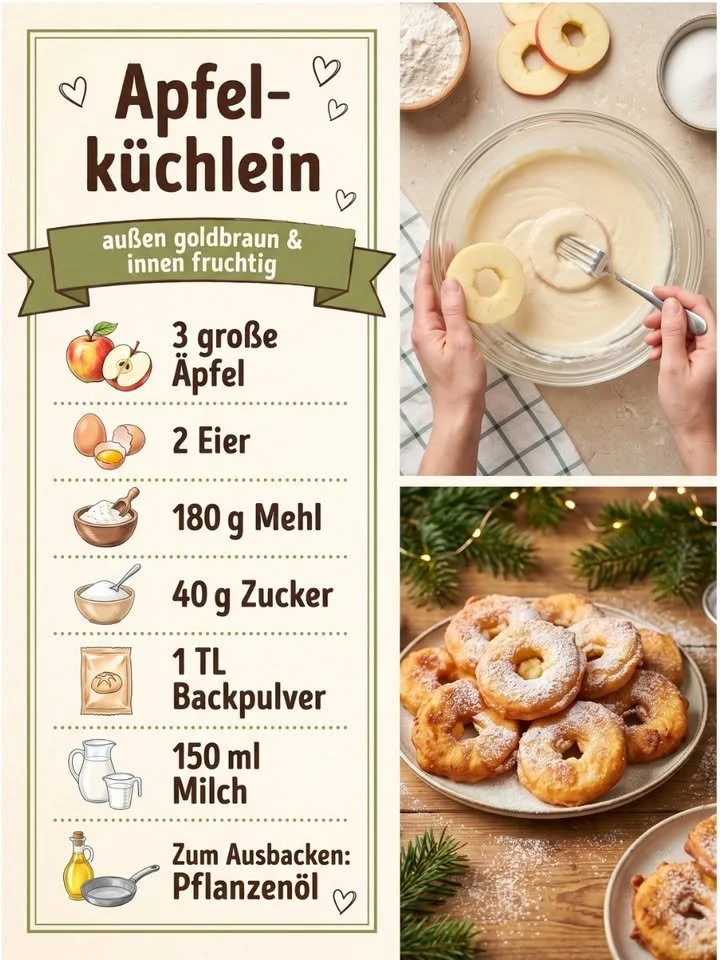 Zubereitung von Apfelküchlein mit frischen Äpfeln und Zimt