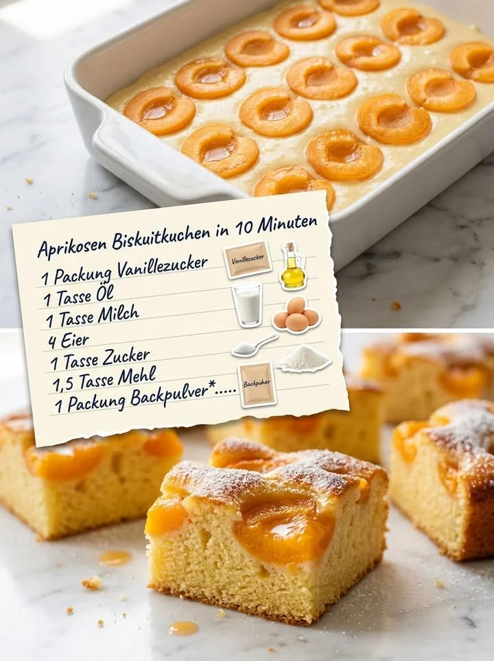Saftiger Aprikosen Biskuitkuchen auf einem Teller
