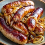 Bierbratwurst mit würziger Note auf einem Grill serviert
