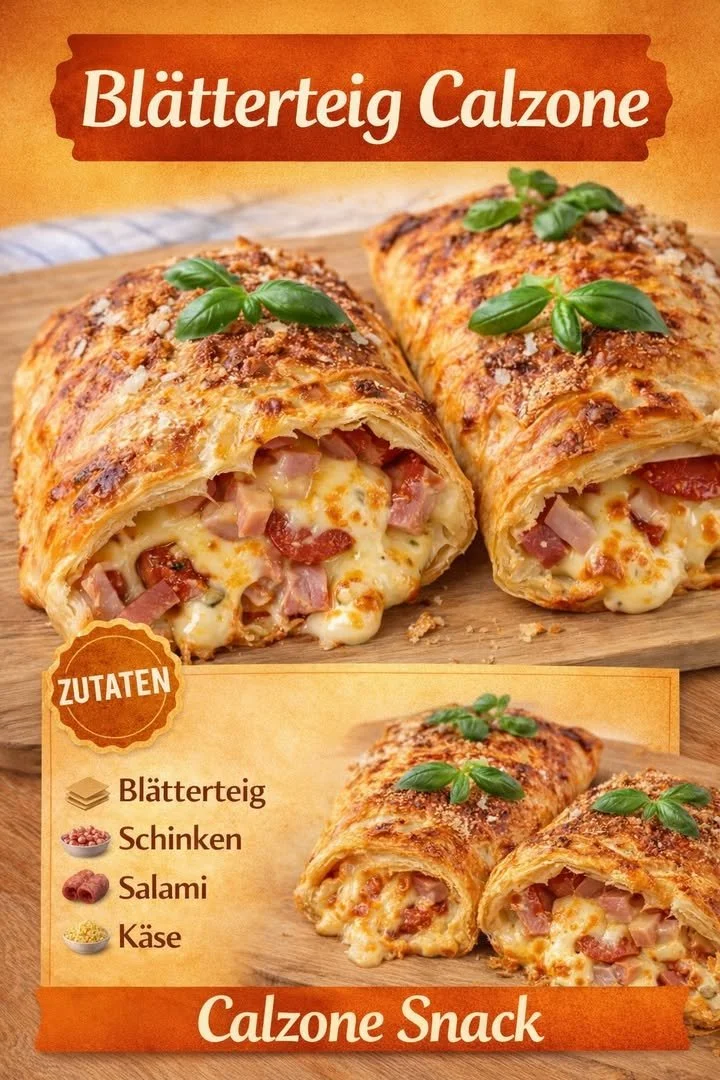 Leckere Blätterteig Calzone mit saftiger Füllung und goldbrauner Kruste