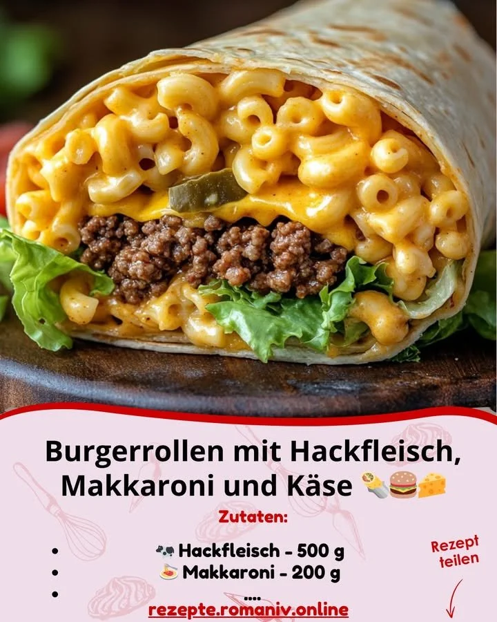 Burger Rolls mit Hackfleisch, Macaroni und Käse auf einem Teller serviert.