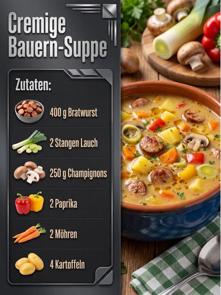 Cremige Bauern-Suppe mit frischen Zutaten und würzigem Geschmack