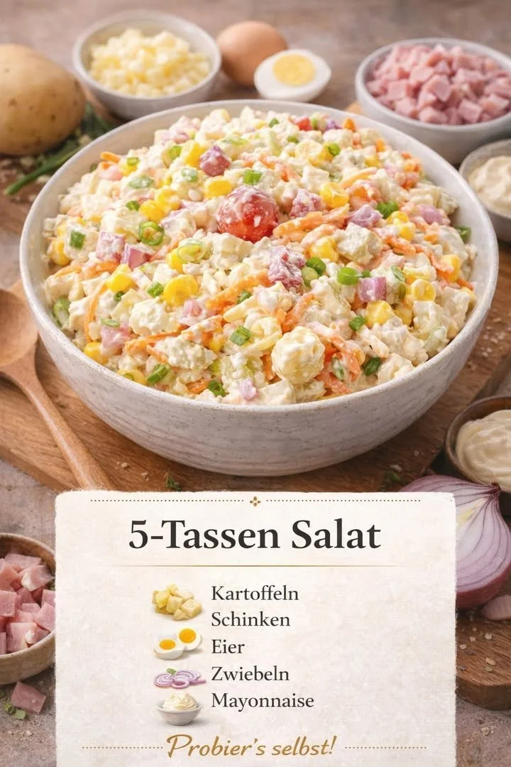 Cremiger herzhafter Salat mit frischen Zutaten und Dressing