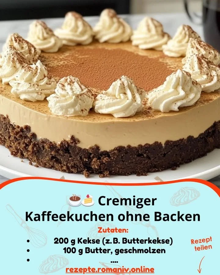 Cremiger Kaffeekuchen ohne Backen auf einem Teller serviert