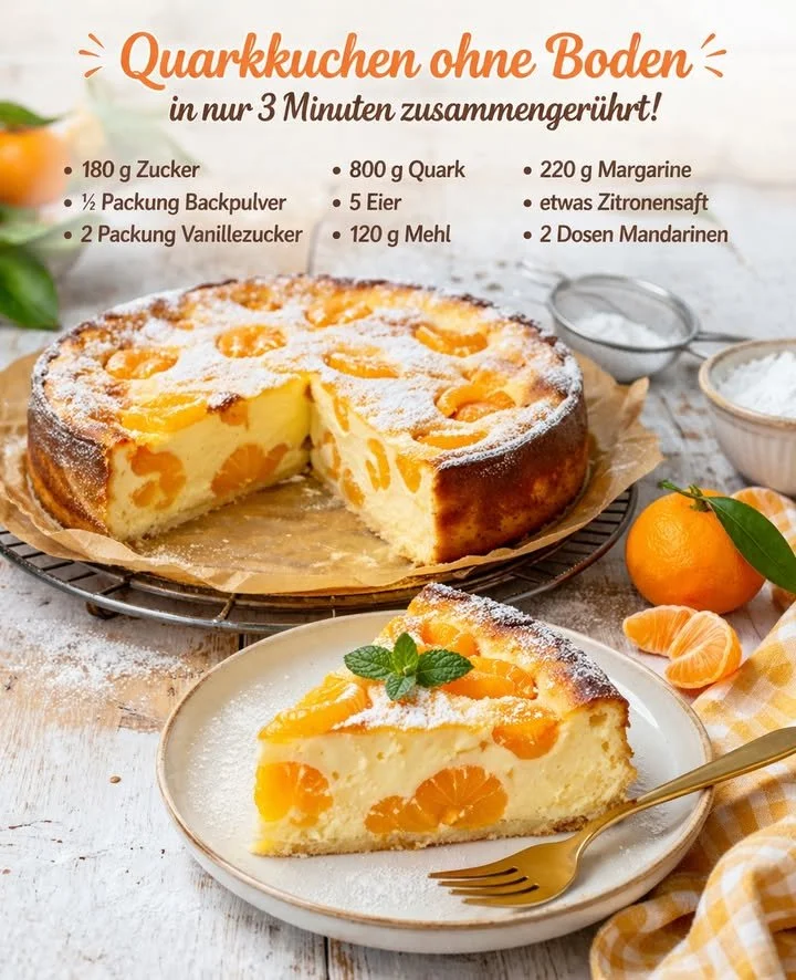 Schneller Mandarinen Quarkkuchen ohne Boden - einfache Rezeptidee