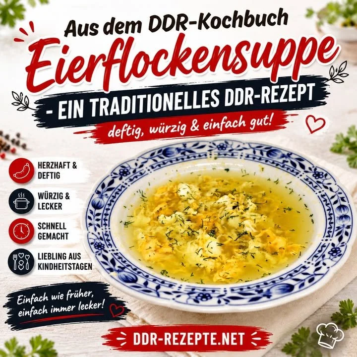 Schüssel mit einer leckeren Eierflockensuppe, garniert mit frischen Kräutern