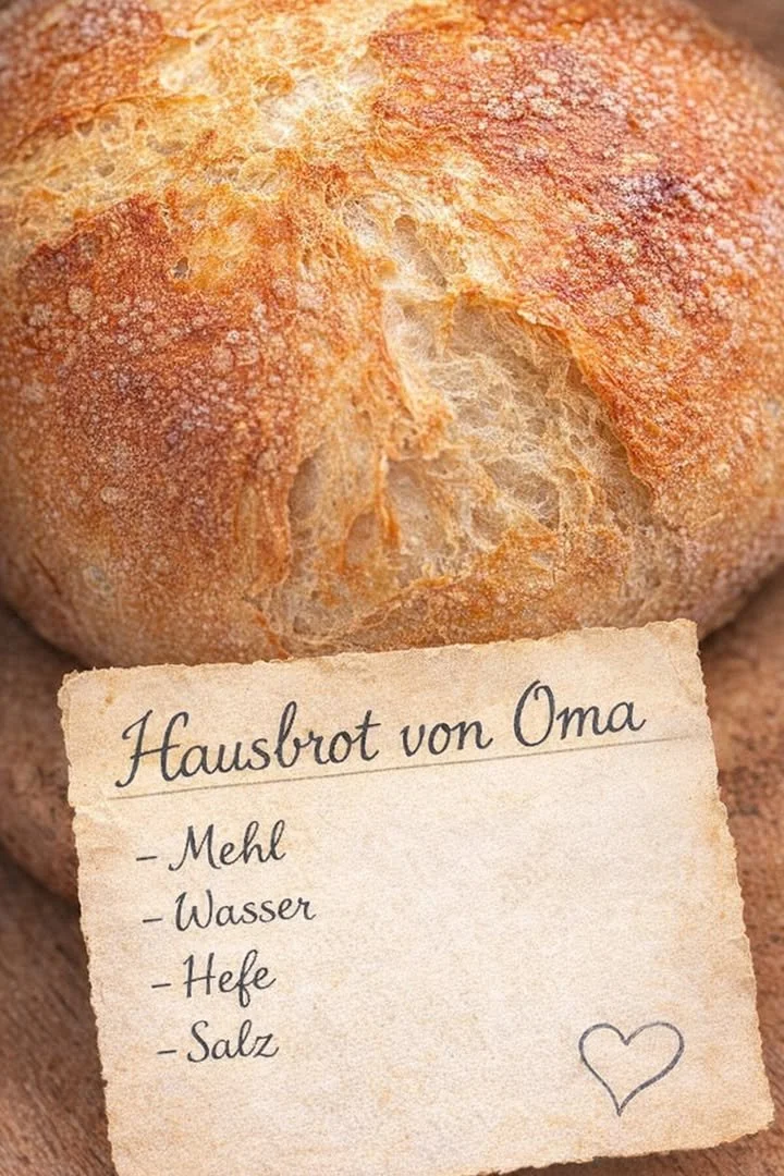 Ein frisch gebackenes Brot von Oma, knusprig und duftend, serviert auf einem Tisch.