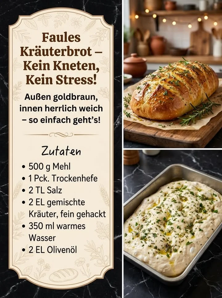 Faules Kräuterbrot ohne Kneten – einfach und lecker.