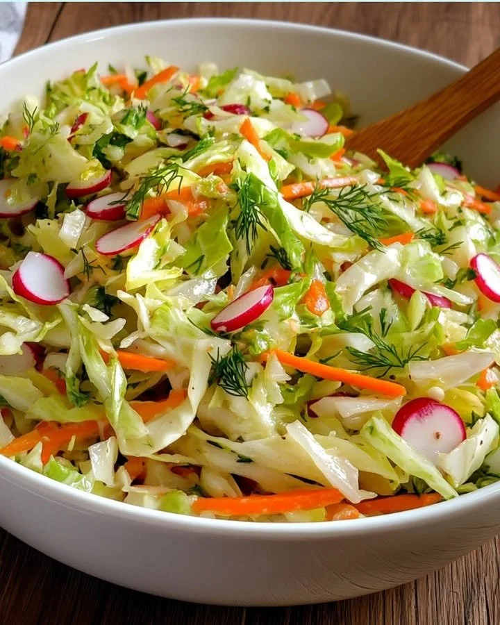 Frischer Krautsalat mit Karotte und Radieschen in einer Schüssel