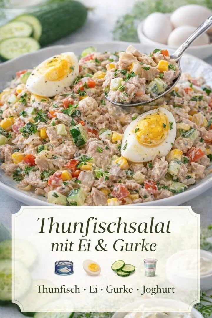 Frischer Thunfischsalat mit buntem Gemüse und leckerem Dressing