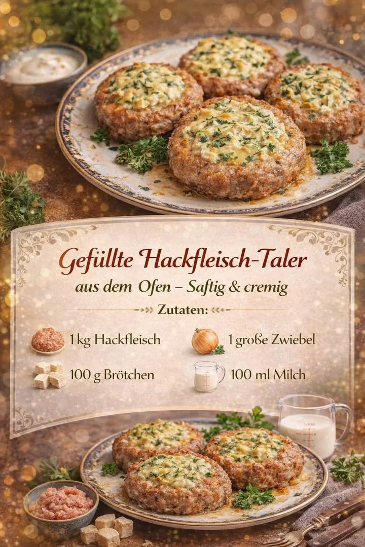Leckere gefüllte Hackfleisch-Taler frisch aus dem Ofen
