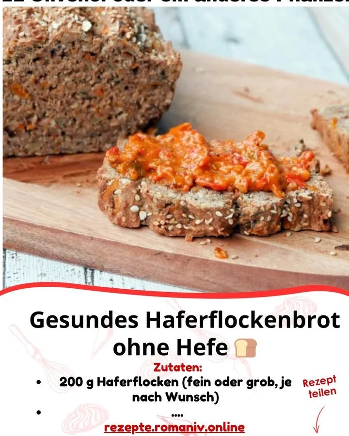 Gesundes Haferflockenbrot ohne Hefe auf Holzbrett
