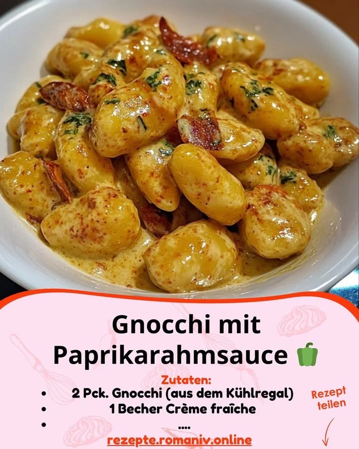 Gnocchi mit cremiger Paprikarahmsauce auf einem Teller serviert