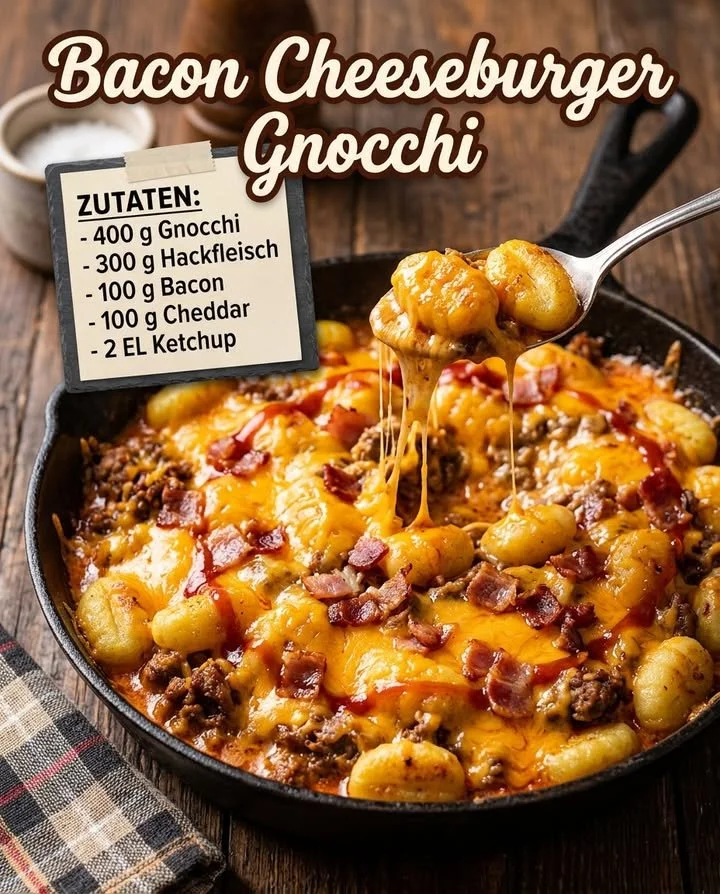 Gnocchi mit Hackfleisch und geschmolzenem Käse auf einem Teller